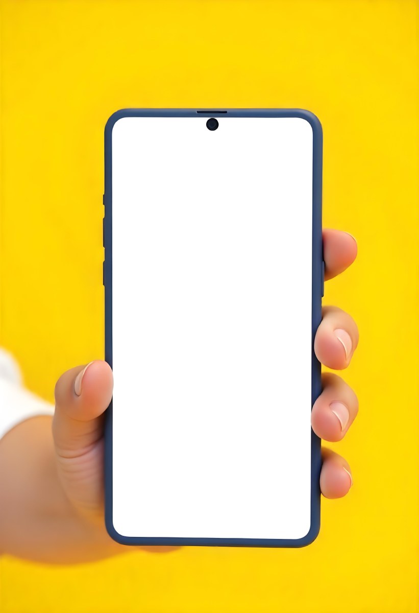 A Yellow Hand Holding A Smartphone With A Yellow Screen In Front Of A White Background 16 9361