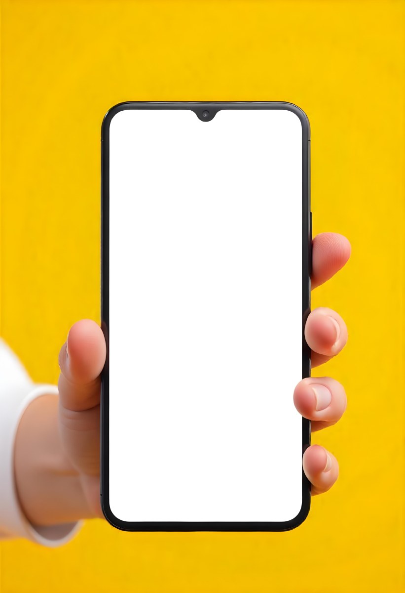 A Yellow Hand Holding A Smartphone With A Yellow Screen In Front Of A White Background 17 A22a