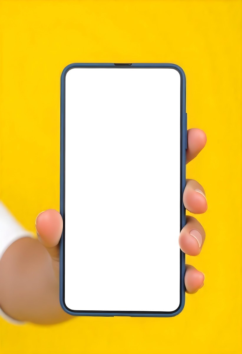 A Yellow Hand Holding A Smartphone With A Yellow Screen In Front Of A White Background 3 C59c