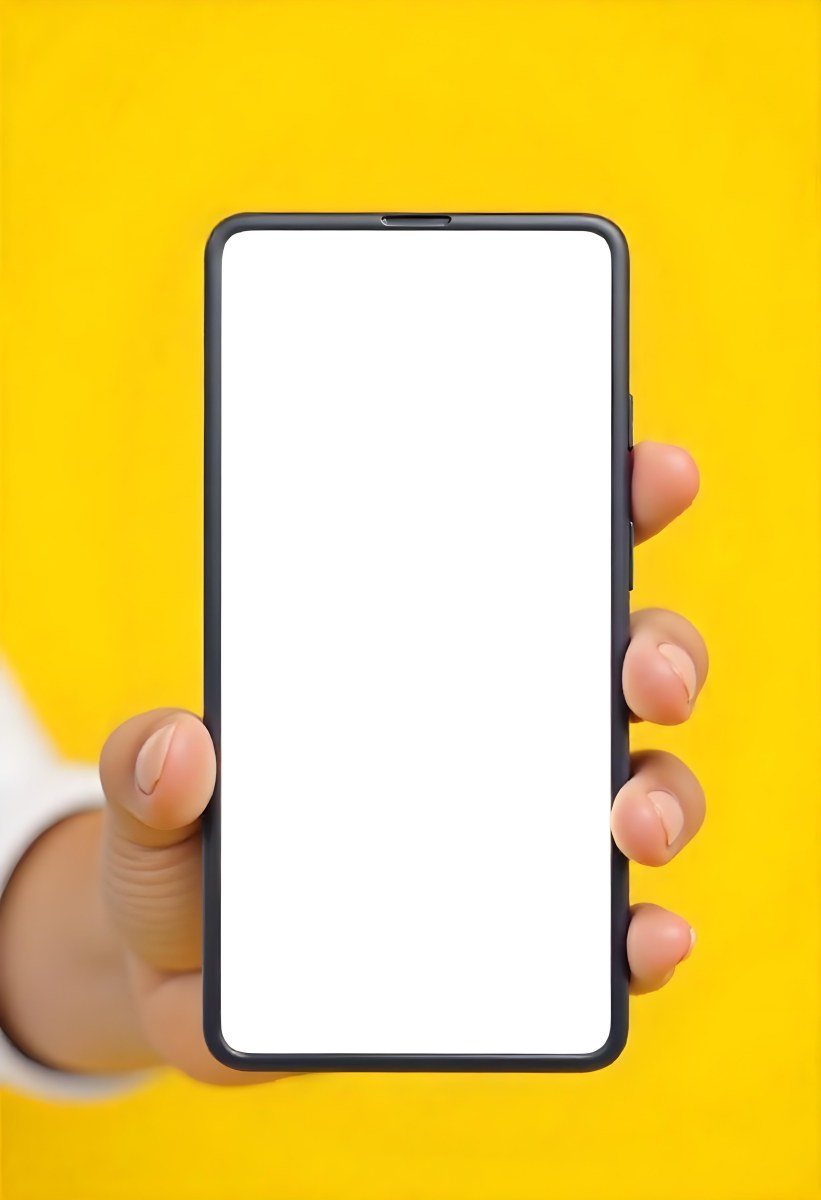 A Yellow Hand Holding A Smartphone With A Yellow Screen In Front Of A White Background 8 B79b