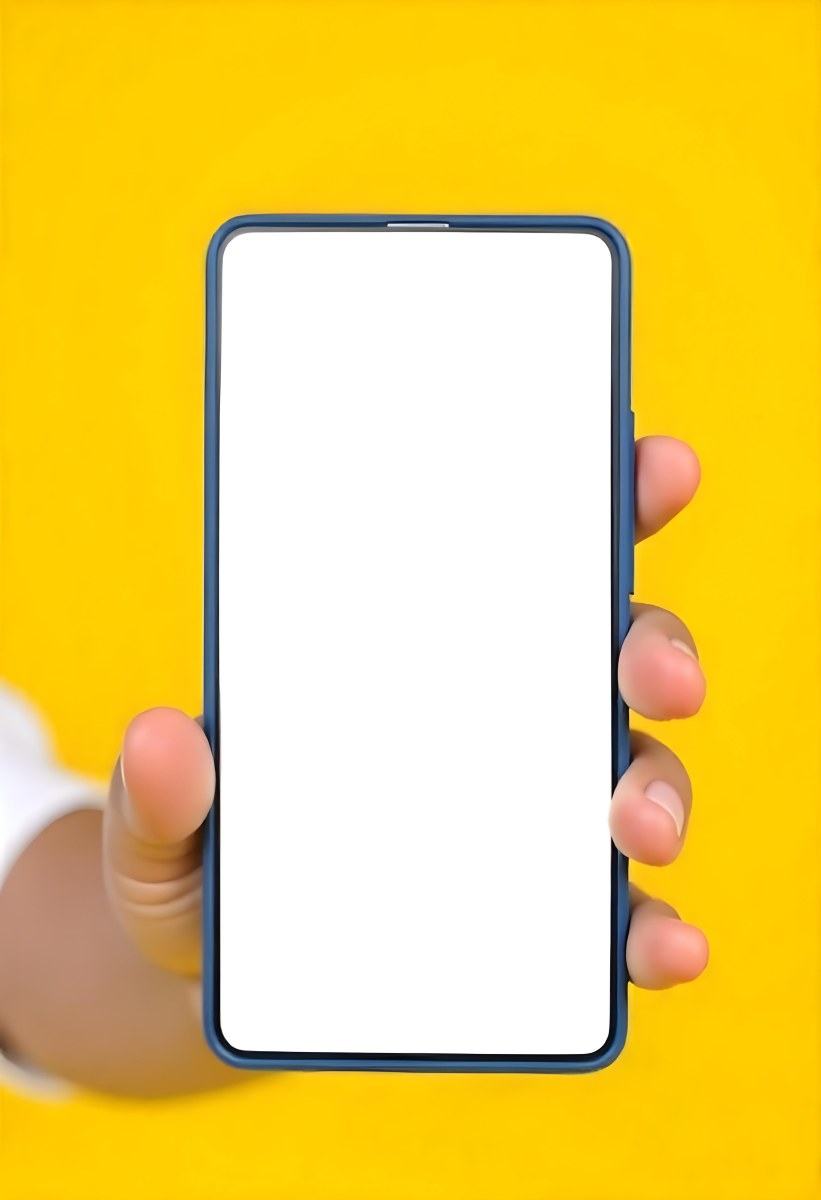 A Yellow Hand Holding A Smartphone With A Yellow Screen In Front Of A White Background 9 A7ad