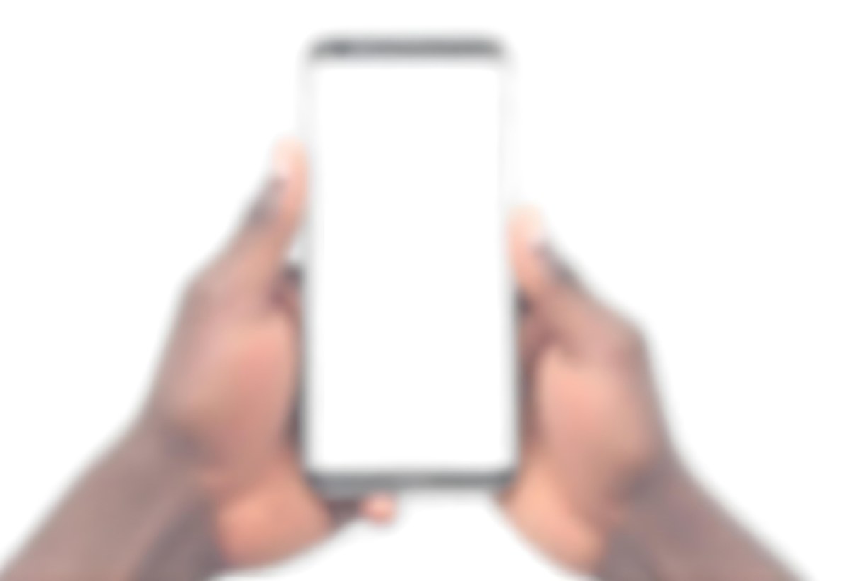 Dark Skinned Hands Holding A Smartphone With A Blank White Screen One Finger Is Holding The Screen Isolated On A White Background 5 35ca