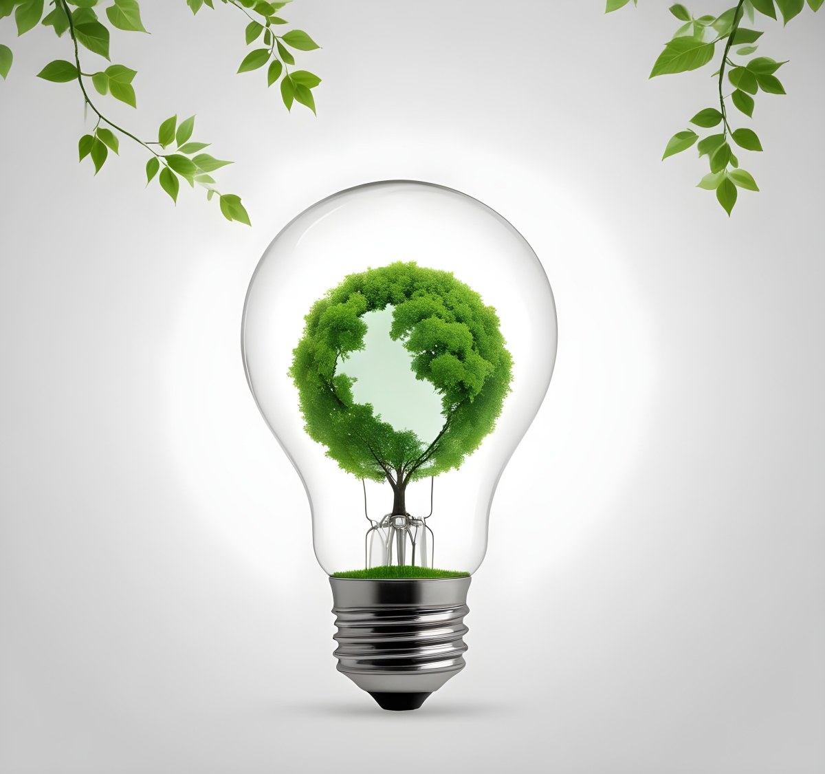 Earth Globe With Green Trees In A Light Bulb Shape Green Lines Around The Bulb White Background Concept Of Green Energy 10 1043