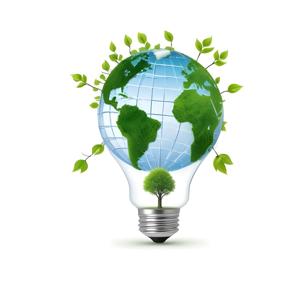 Earth Globe With Green Trees In A Light Bulb Shape Green Lines Around The Bulb White Background Concept Of Green Energy 2 218a