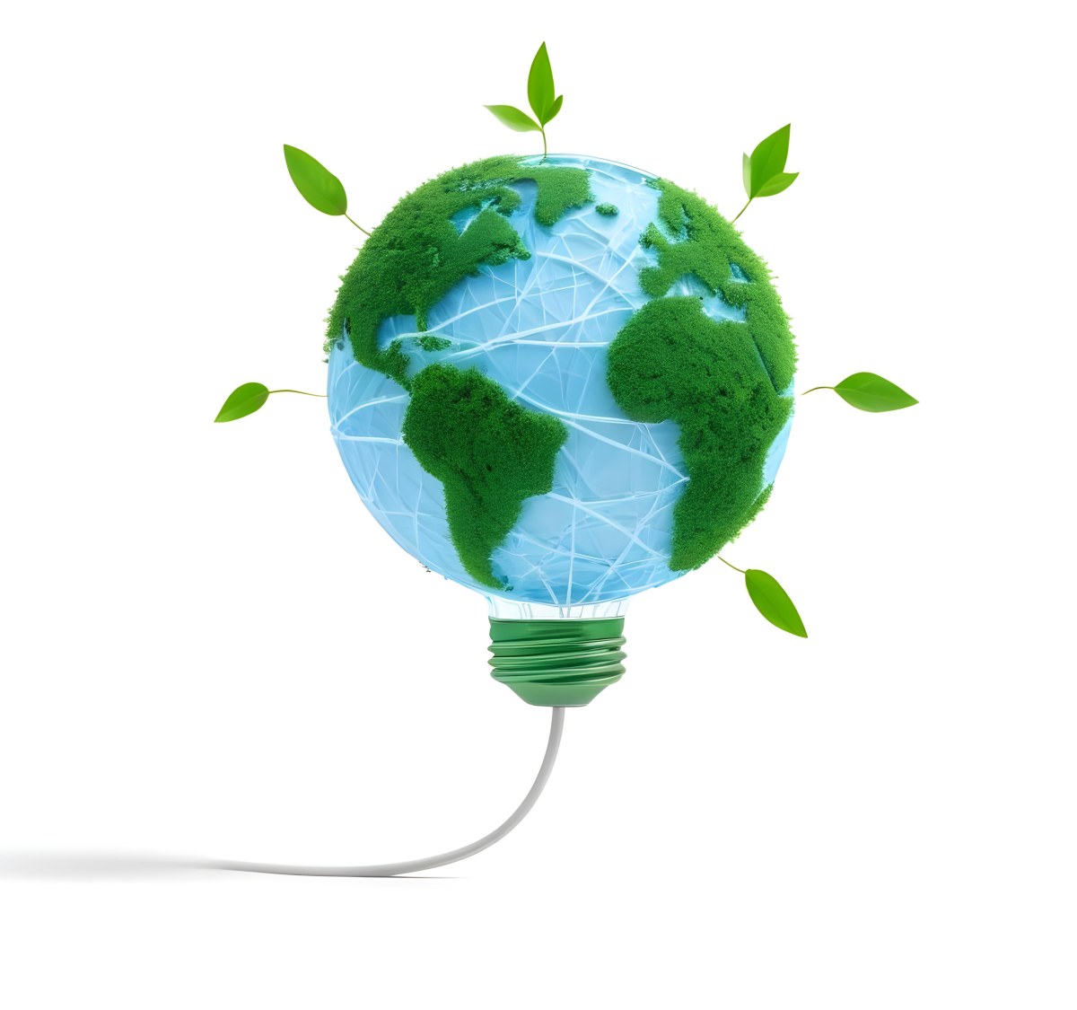 Earth Globe With Green Trees In A Light Bulb Shape Green Lines Around The Bulb White Background Concept Of Green Energy 37 E30d