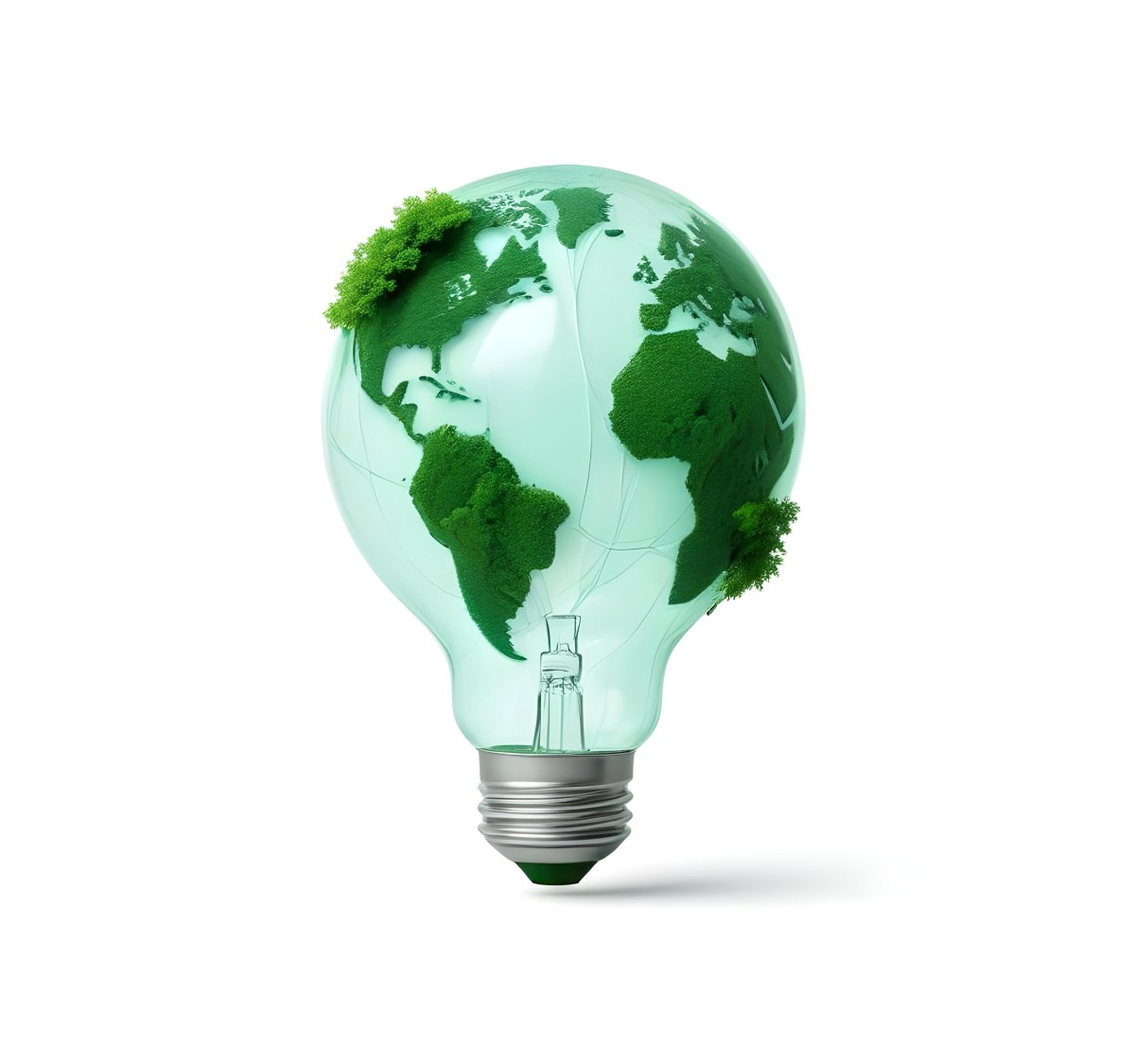 Earth Globe With Green Trees In A Light Bulb Shape Green Lines Around The Bulb White Background Concept Of Green Energy 55 Cda8