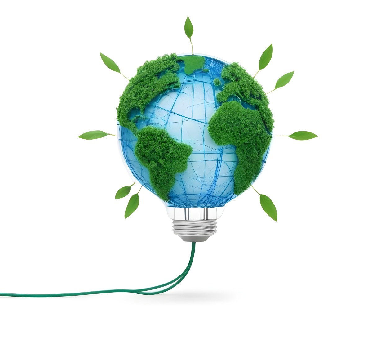 Earth Globe With Green Trees In A Light Bulb Shape Green Lines Around The Bulb White Background Concept Of Green Energy 67 Cb77