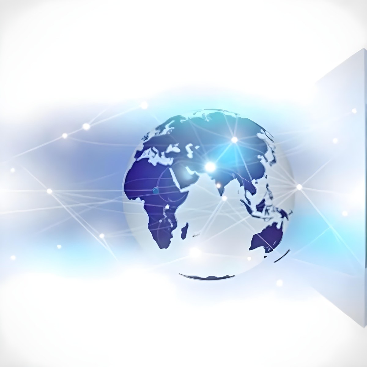 Globe With A Blue And White Color Scheme Surrounded By Abstract Geometric Shapes And Lines Creating A Sense Of Connectivity And Technology Against A Blue Background 1 438e