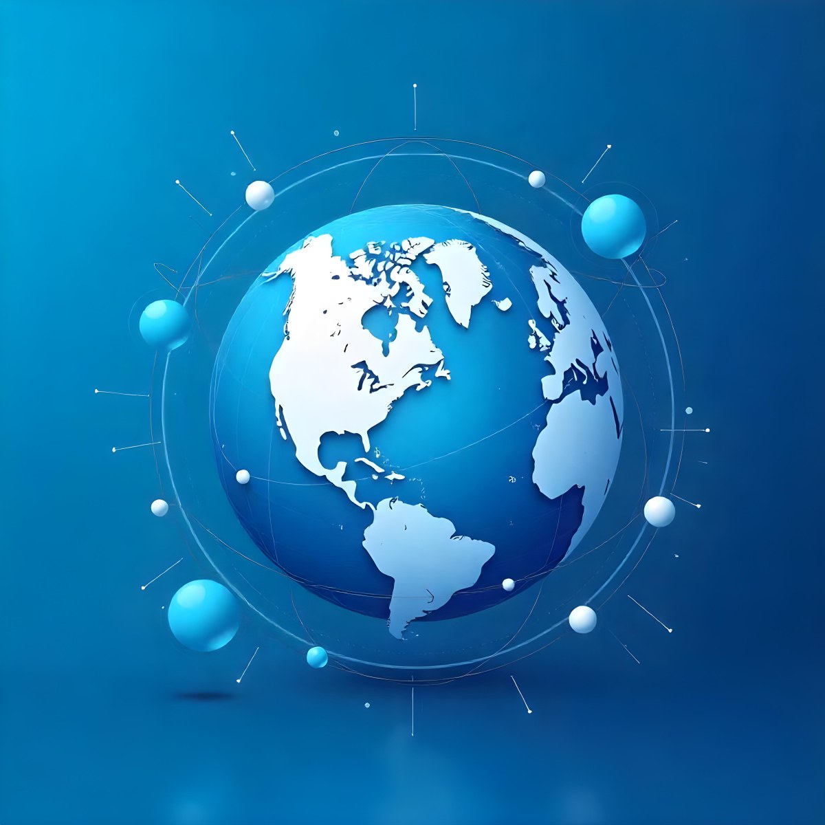 Globe With A Blue And White Color Scheme Surrounded By Abstract Geometric Shapes And Lines Creating A Sense Of Connectivity And Technology Against A Blue Background 13 B25d