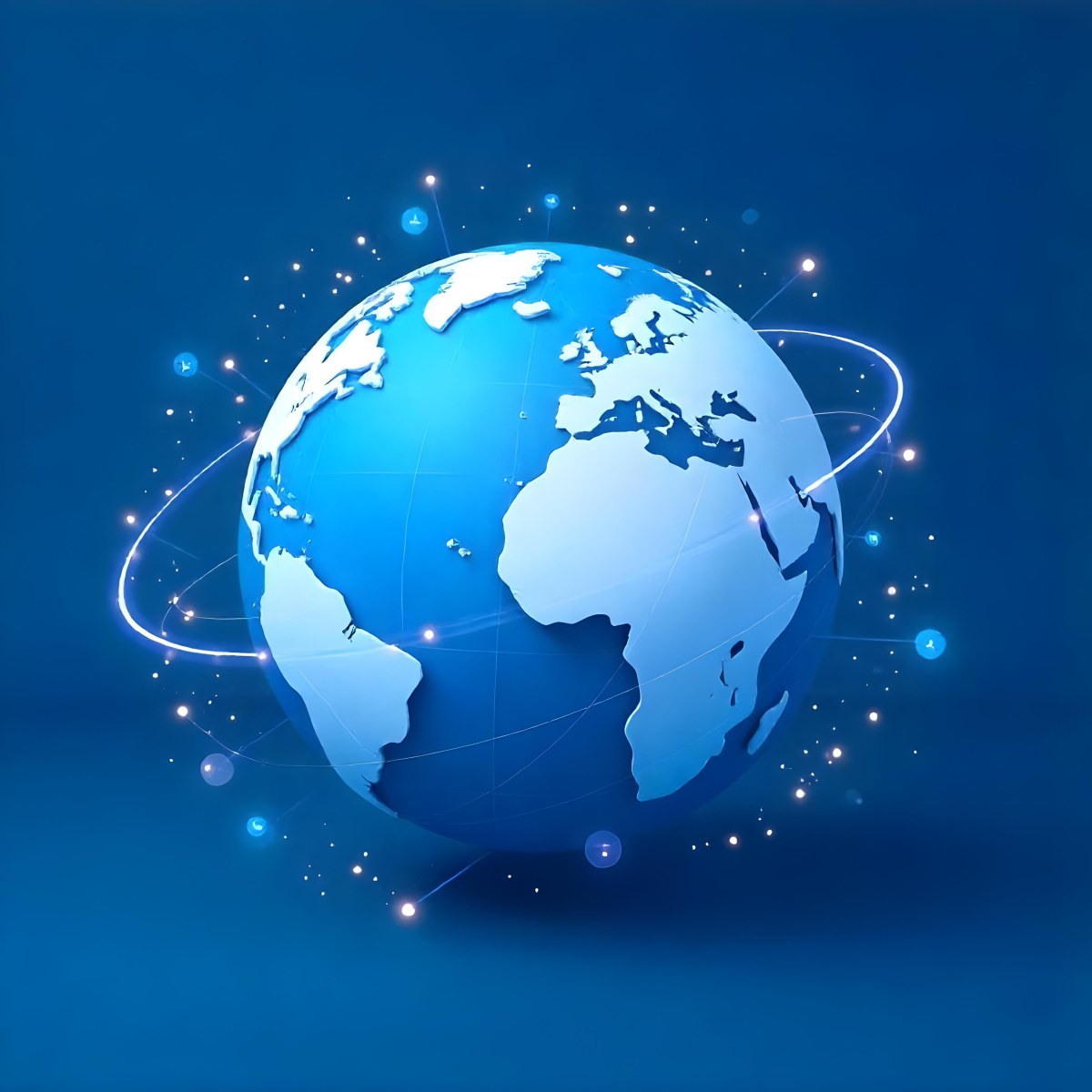 Globe With A Blue And White Color Scheme Surrounded By Abstract Geometric Shapes And Lines Creating A Sense Of Connectivity And Technology Against A Blue Background 18 87b6