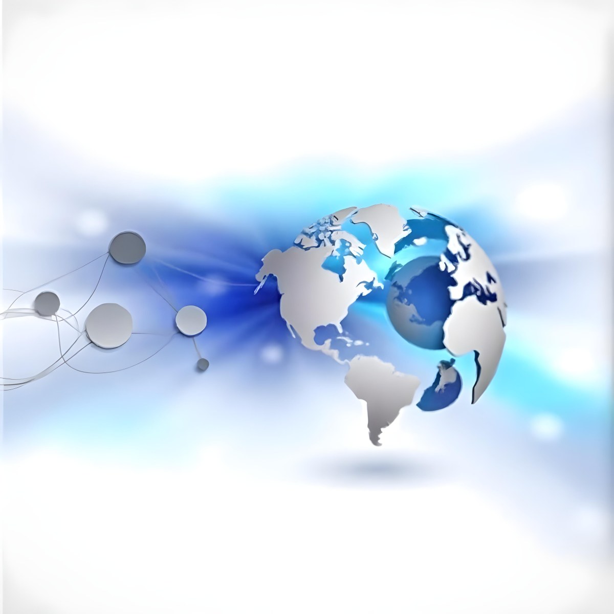 Globe With A Blue And White Color Scheme Surrounded By Abstract Geometric Shapes And Lines Creating A Sense Of Connectivity And Technology Against A Blue Background 19 7416
