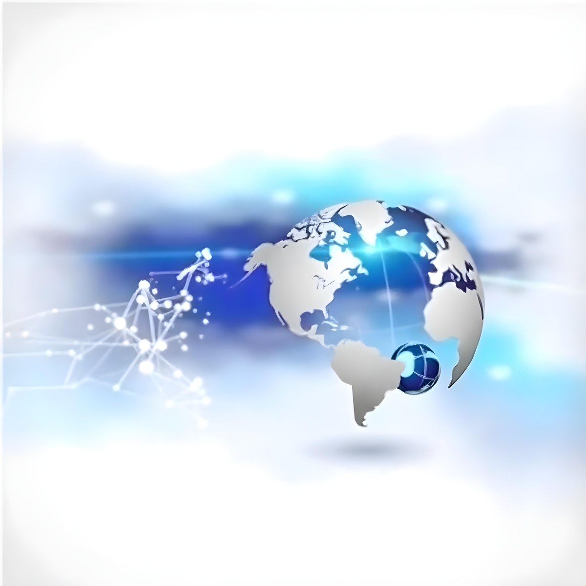 Globe With A Blue And White Color Scheme Surrounded By Abstract Geometric Shapes And Lines Creating A Sense Of Connectivity And Technology Against A Blue Background 36 8331
