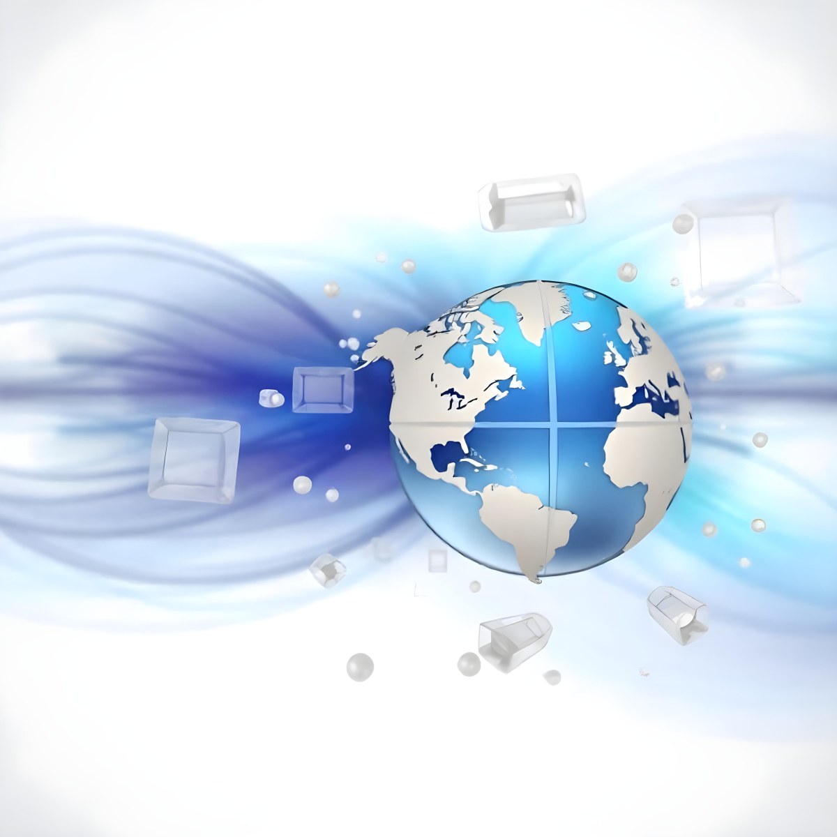 Globe With A Blue And White Color Scheme Surrounded By Abstract Geometric Shapes And Lines Creating A Sense Of Connectivity And Technology Against A Blue Background 43 6fb6