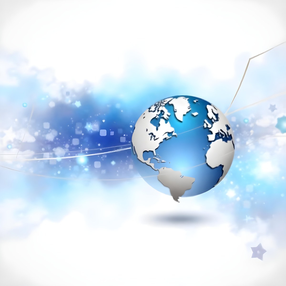 Globe With A Blue And White Color Scheme Surrounded By Abstract Geometric Shapes And Lines Creating A Sense Of Connectivity And Technology Against A Blue Background 45 7fb9
