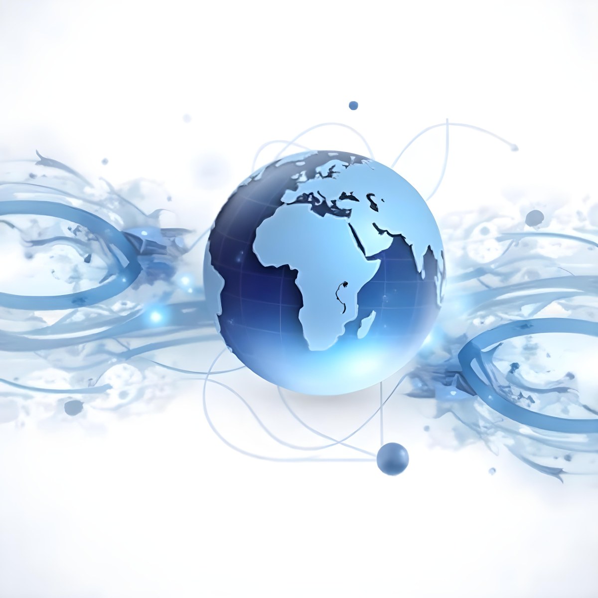 Globe With A Blue And White Color Scheme Surrounded By Abstract Geometric Shapes And Lines Creating A Sense Of Connectivity And Technology Against A Blue Background 5 D44e