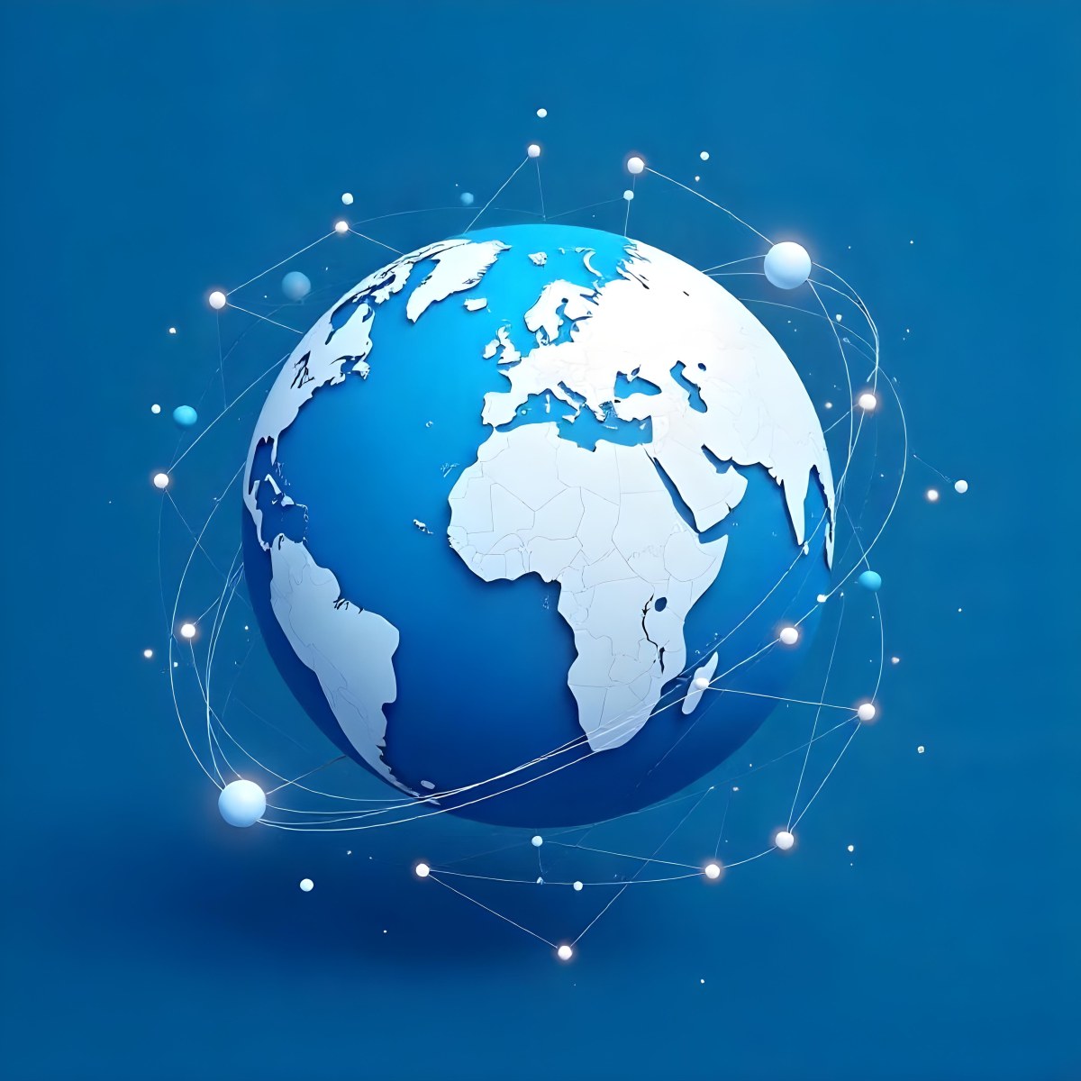 Globe With A Blue And White Color Scheme Surrounded By Abstract Geometric Shapes And Lines Creating A Sense Of Connectivity And Technology Against A Blue Background 7 F35b