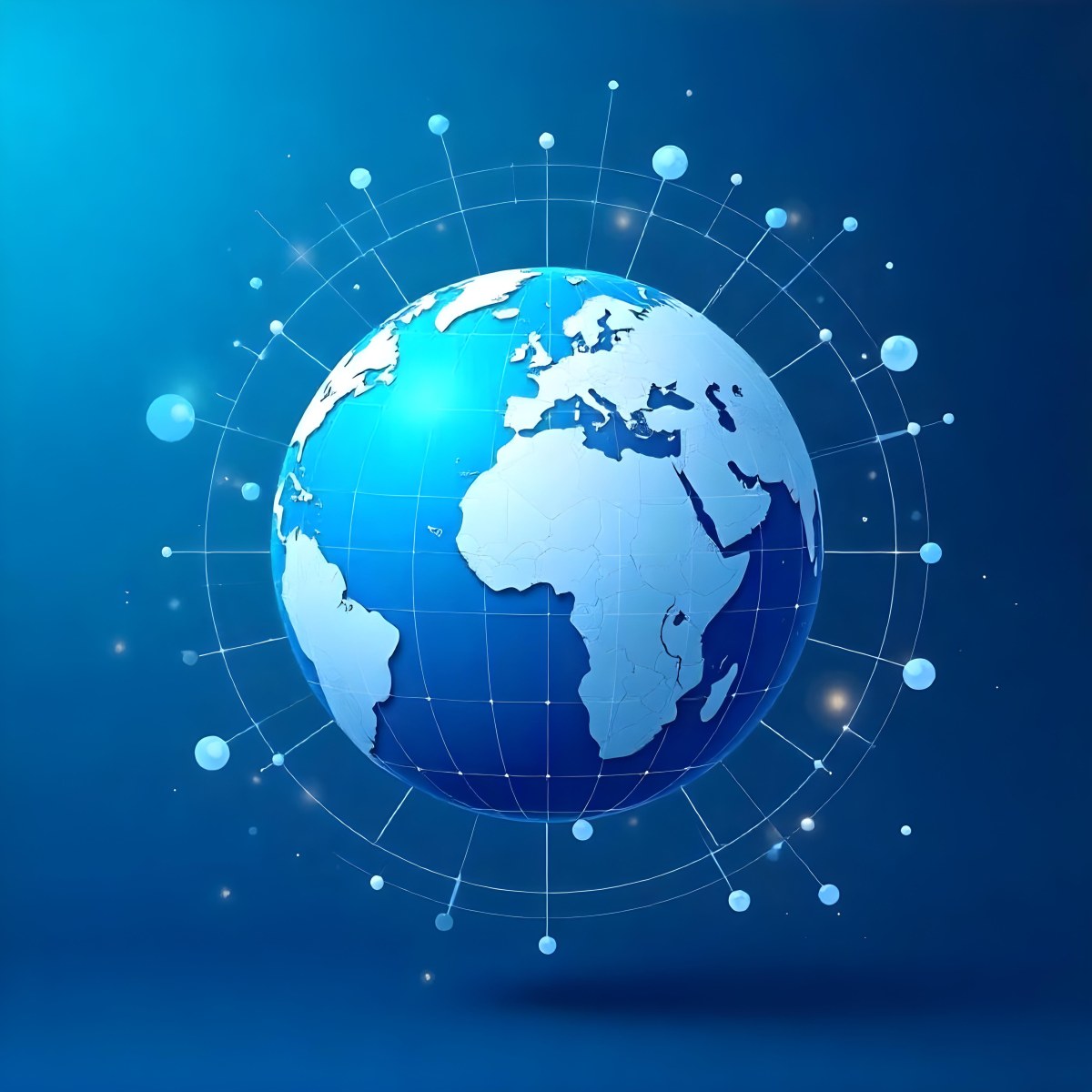 Globe With A Blue And White Color Scheme Surrounded By Abstract Geometric Shapes And Lines Creating A Sense Of Connectivity And Technology Against A Blue Background 9 83ff