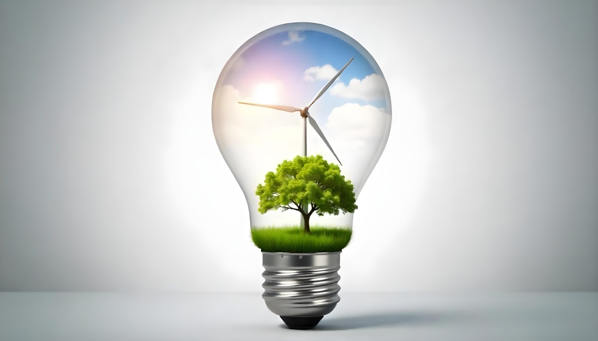 Light Bulb With Solar Panel On Top A Wind Turbine And A Tree Inside Green Grass White Background 18 3bf2