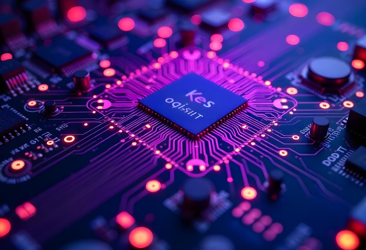 Purple Circuit Board With Intricate Patterns And Glowing Lights Showcasing The Complexity Of Electronic Engineering In A Futuristic Environment 16 550c