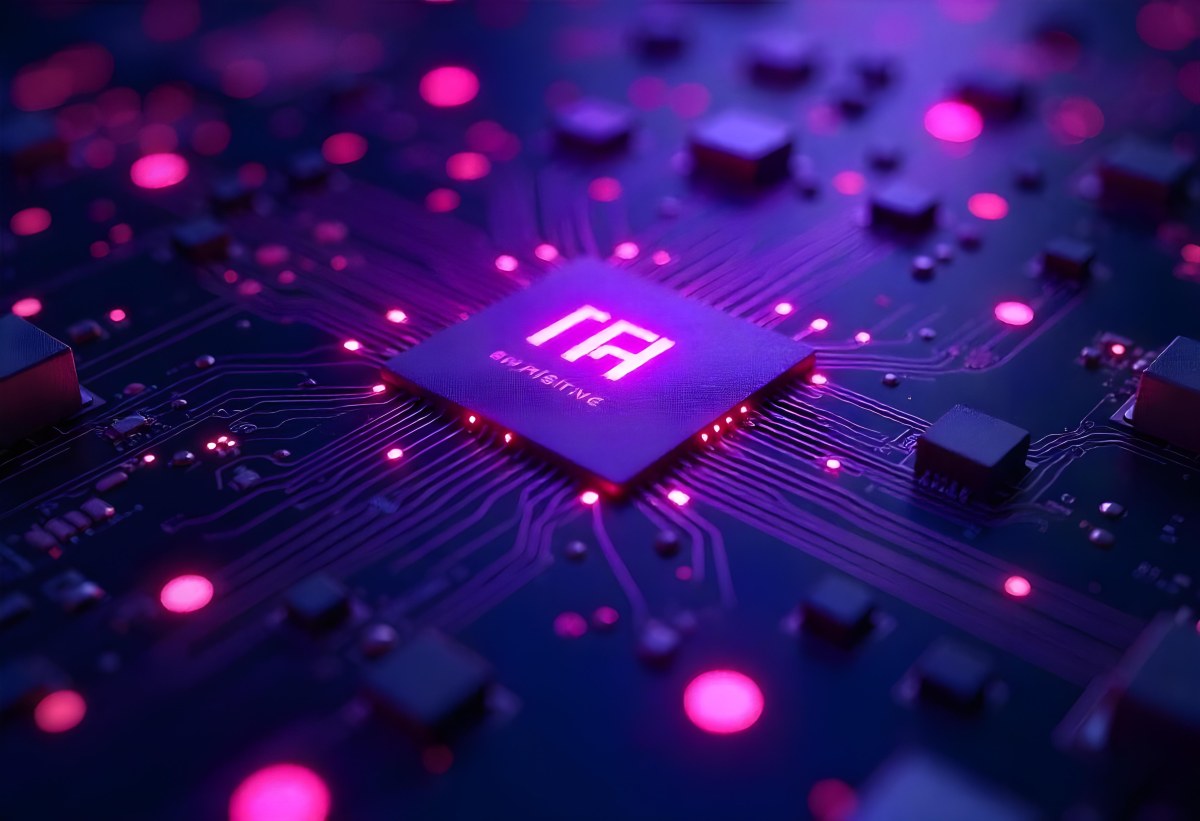 Purple Circuit Board With Intricate Patterns And Glowing Lights Showcasing The Complexity Of Electronic Engineering In A Futuristic Environment 22 D5b0