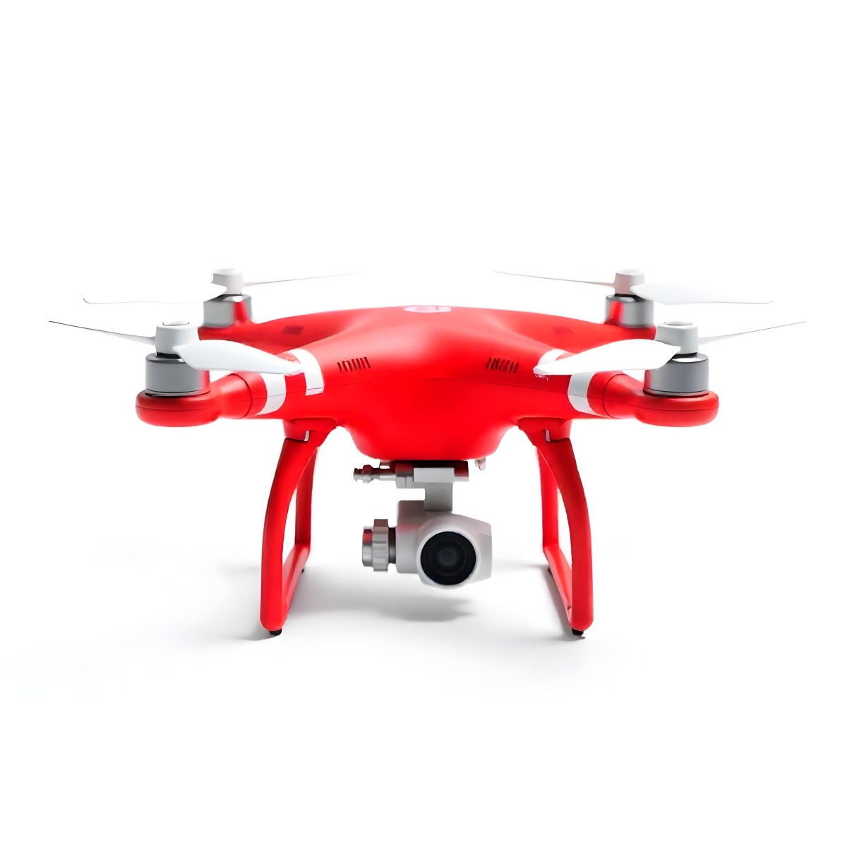 Red Dji Phantom Drone With White Stripes Camera Attached On A White Background 7 De1c