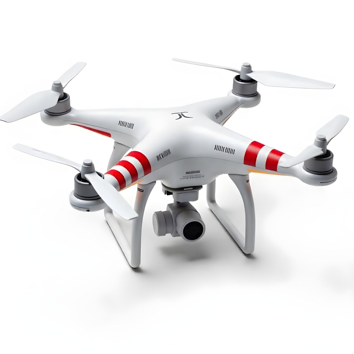 Red Dji Phantom Drone With White Stripes Camera Attached On A White Background 8 166e