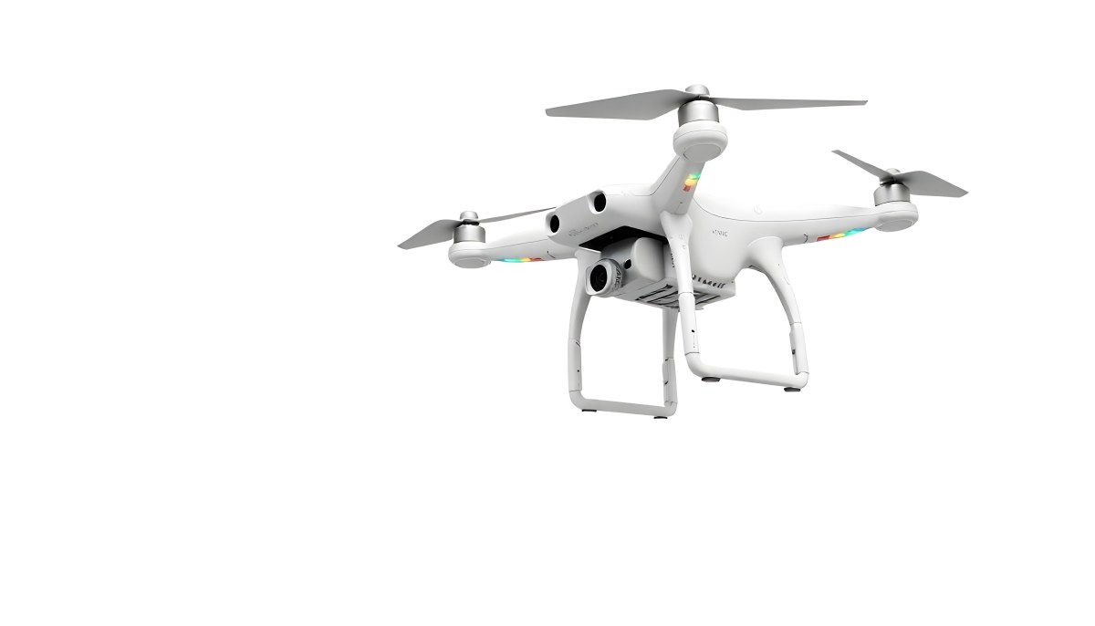 White Drone With Four Propellers And A Camera Attached To The Bottom Isolated On A White Background 16 2901