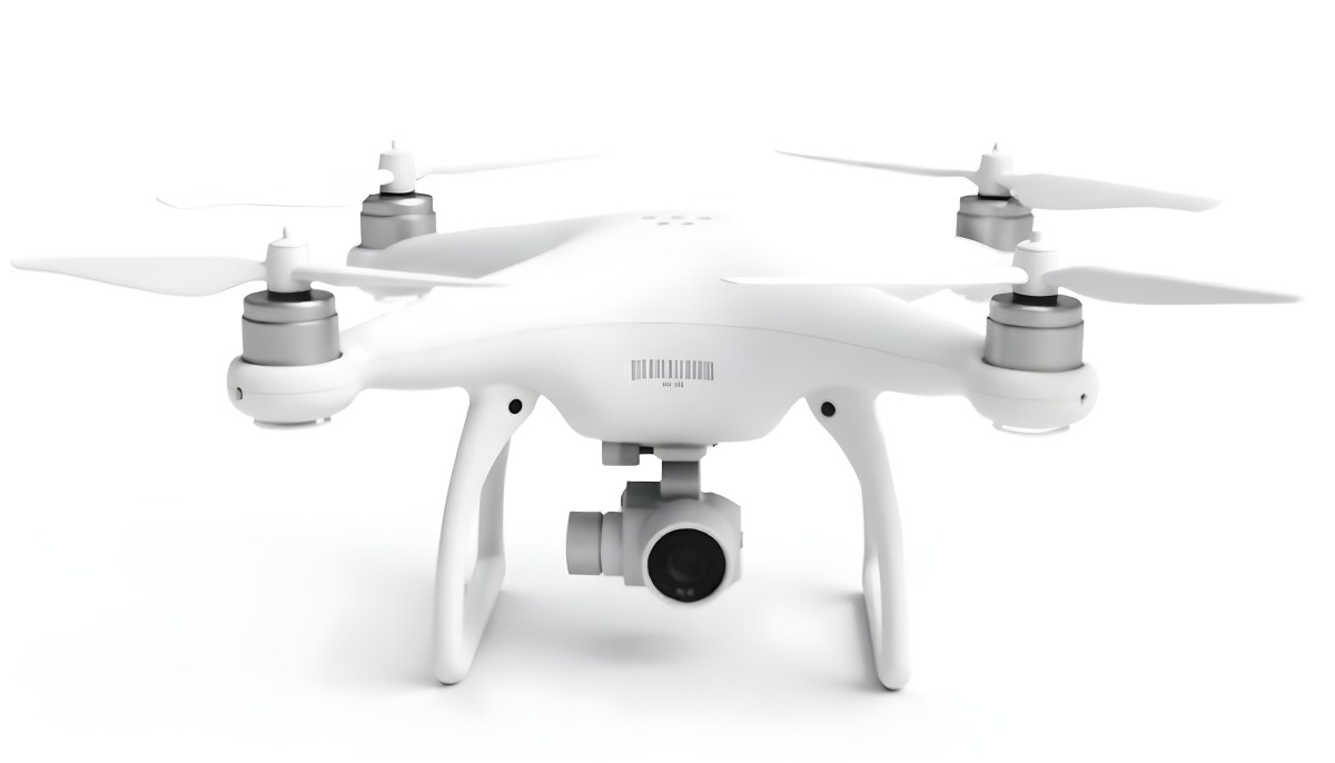 White Drone With Four Propellers And A Camera Attached To The Bottom Isolated On A White Background 29 210d