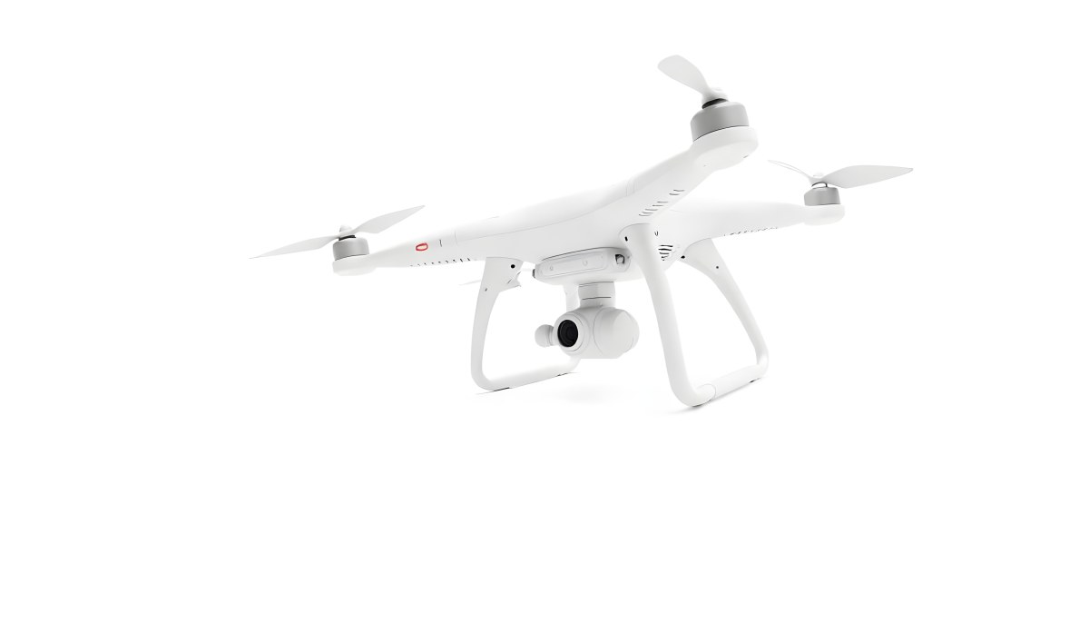 White Drone With Four Propellers And A Camera Attached To The Bottom Isolated On A White Background 32 6112