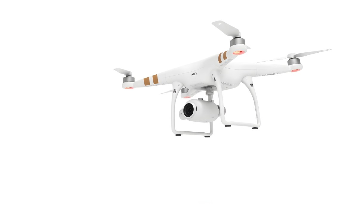 White Drone With Four Propellers And A Camera Attached To The Bottom Isolated On A White Background 42 3717
