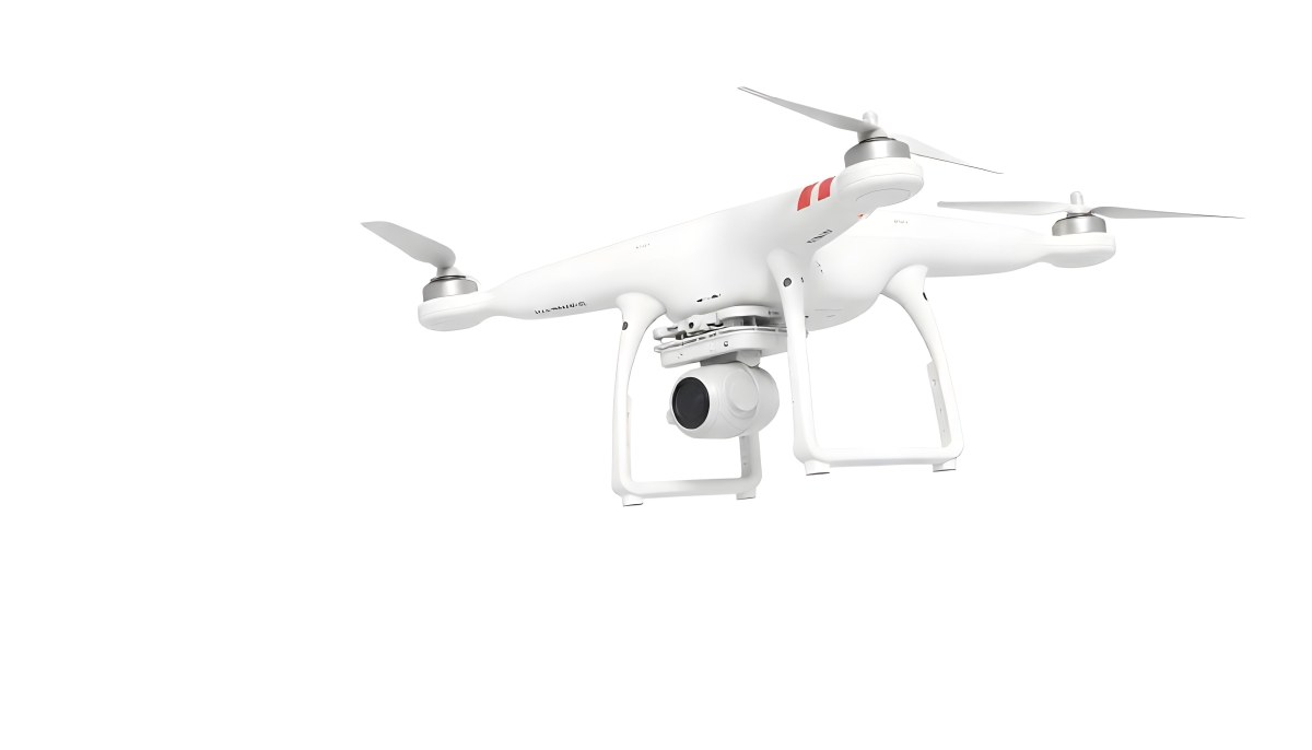 White Drone With Four Propellers And A Camera Attached To The Bottom Isolated On A White Background 8 Bb68
