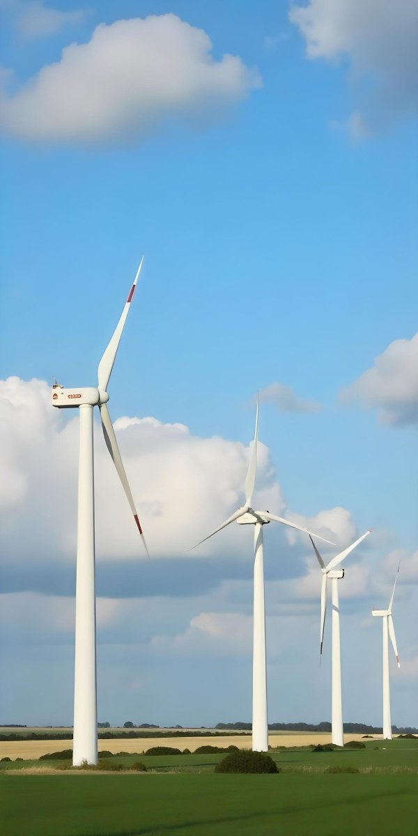 Wind Turbines With White Tips Under A Red Sky With White Clouds Generating Clean Energy In A Rural Environment 7 6042