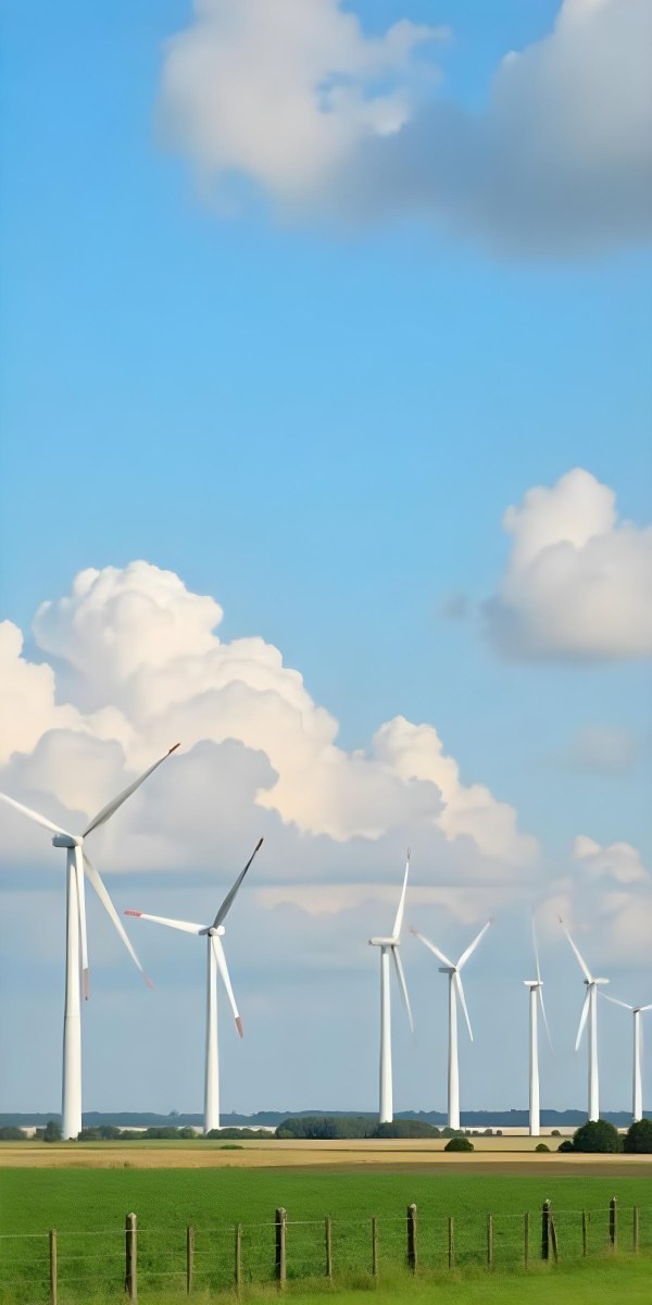 Wind Turbines With White Tips Under A Red Sky With White Clouds Generating Clean Energy In A Rural Environment 8 4d74