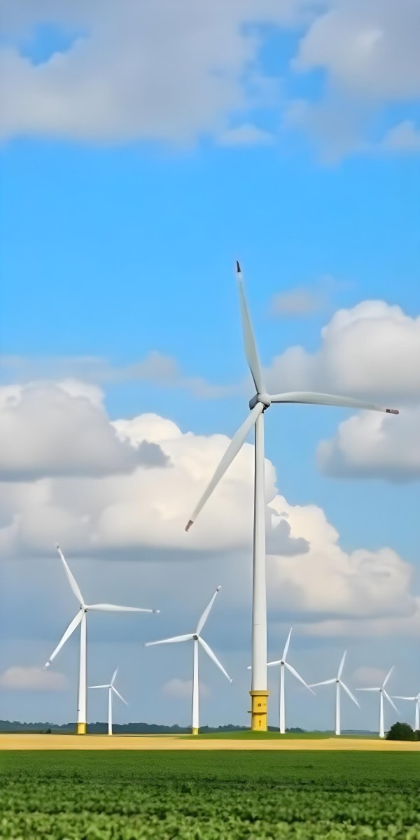 Wind Turbines With White Tips Under A Red Sky With White Clouds Generating Clean Energy In A Rural Environment 9 142c