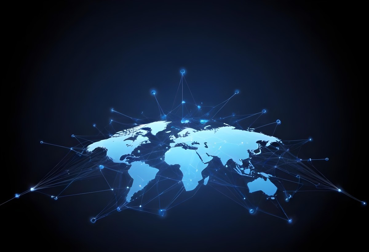 World Map With Interconnected Dots And Lines Representing Global Network Communication And Technology Set Against A Dark Blue Background Modern And Futuristic Design 1 B314
