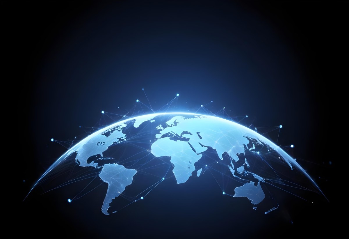 World Map With Interconnected Dots And Lines Representing Global Network Communication And Technology Set Against A Dark Blue Background Modern And Futuristic Design 13 146c
