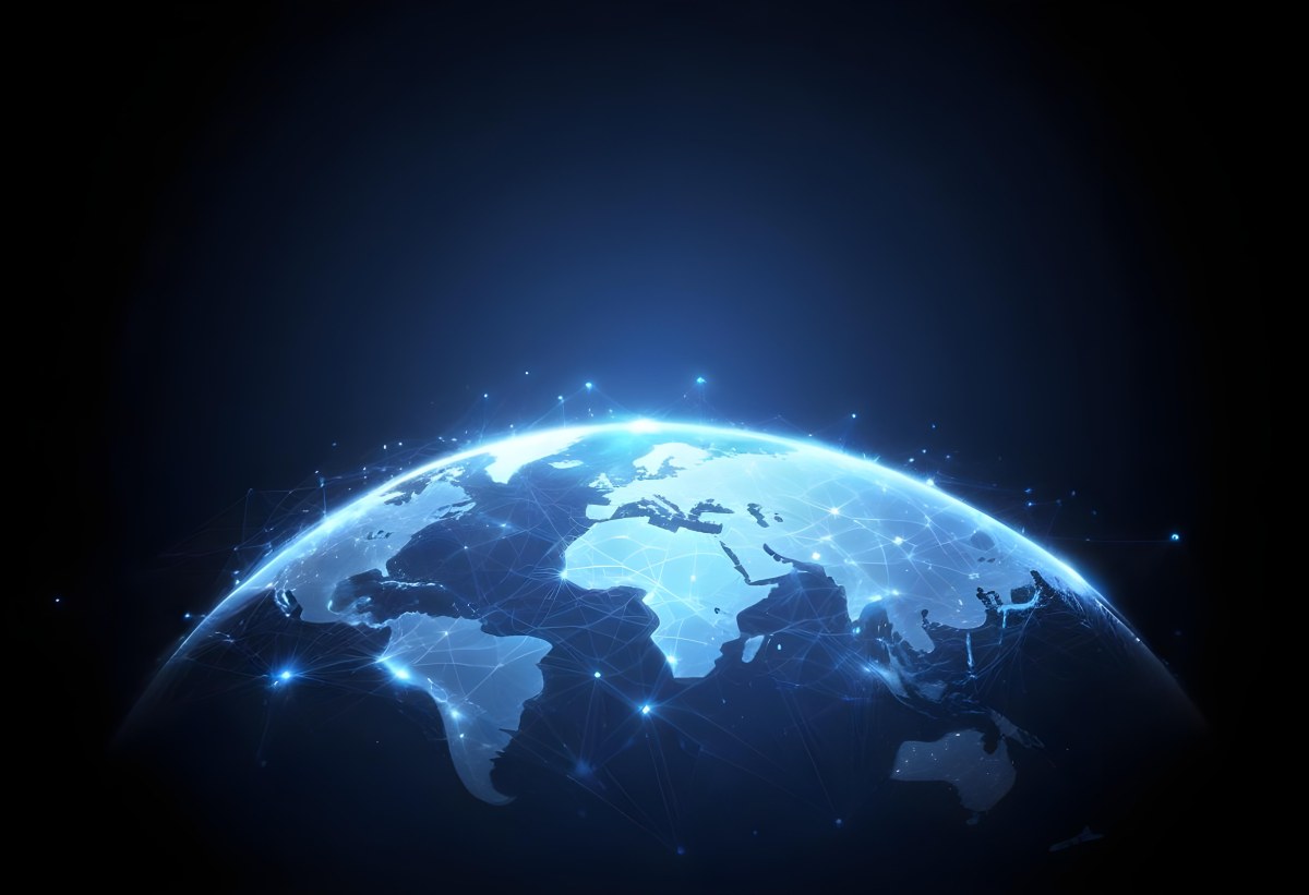World Map With Interconnected Dots And Lines Representing Global Network Communication And Technology Set Against A Dark Blue Background Modern And Futuristic Design 15 360b