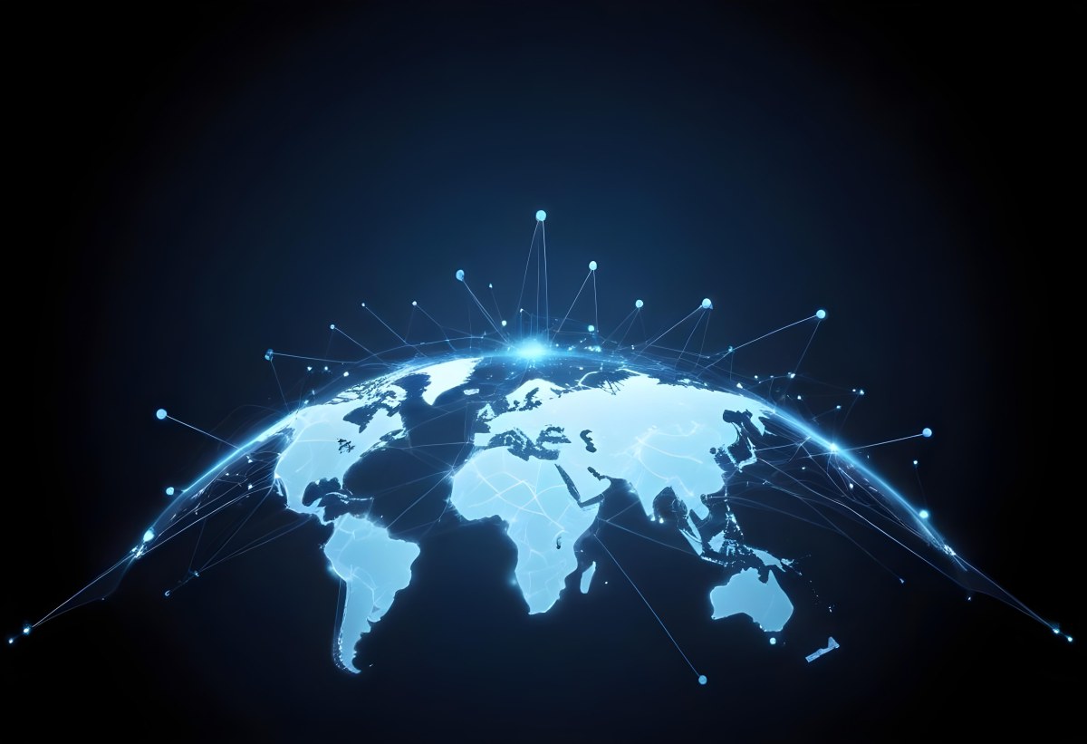 World Map With Interconnected Dots And Lines Representing Global Network Communication And Technology Set Against A Dark Blue Background Modern And Futuristic Design 16 0329