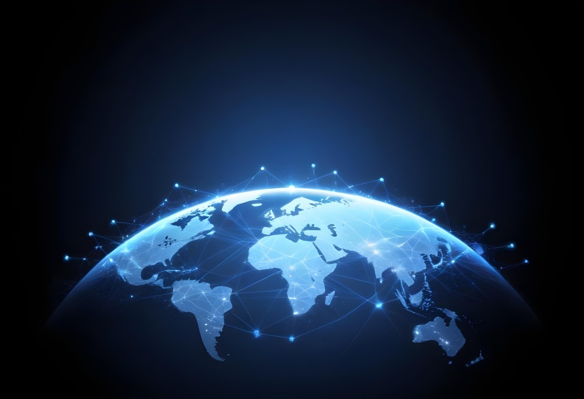 World Map With Interconnected Dots And Lines Representing Global Network Communication And Technology Set Against A Dark Blue Background Modern And Futuristic Design 17 0f56
