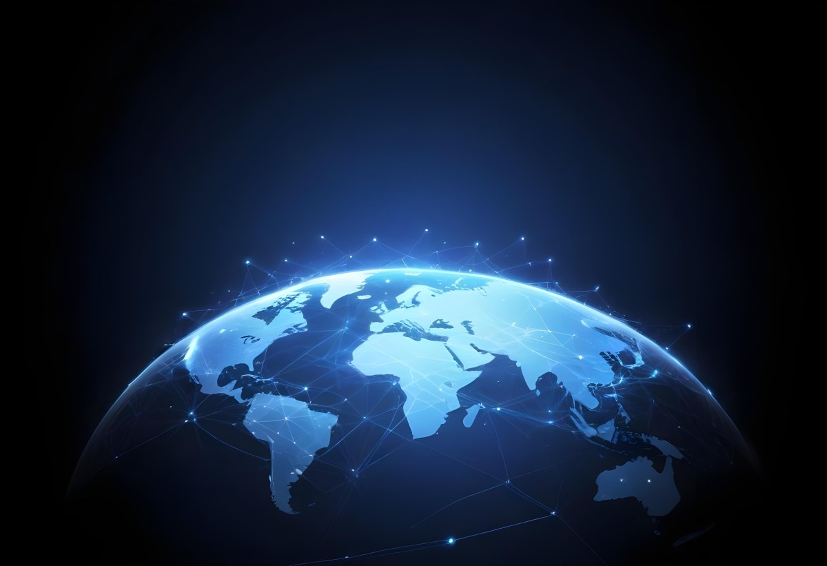 World Map With Interconnected Dots And Lines Representing Global Network Communication And Technology Set Against A Dark Blue Background Modern And Futuristic Design 18 B7a5