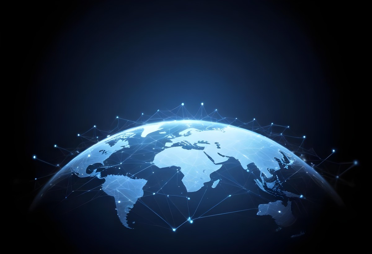 World Map With Interconnected Dots And Lines Representing Global Network Communication And Technology Set Against A Dark Blue Background Modern And Futuristic Design 19 7099