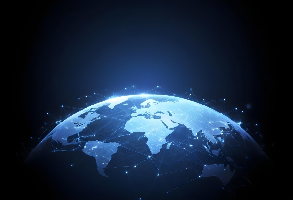World Map With Interconnected Dots And Lines Representing Global Network Communication And Technology Set Against A Dark Blue Background Modern And Futuristic Design 21 6a9d