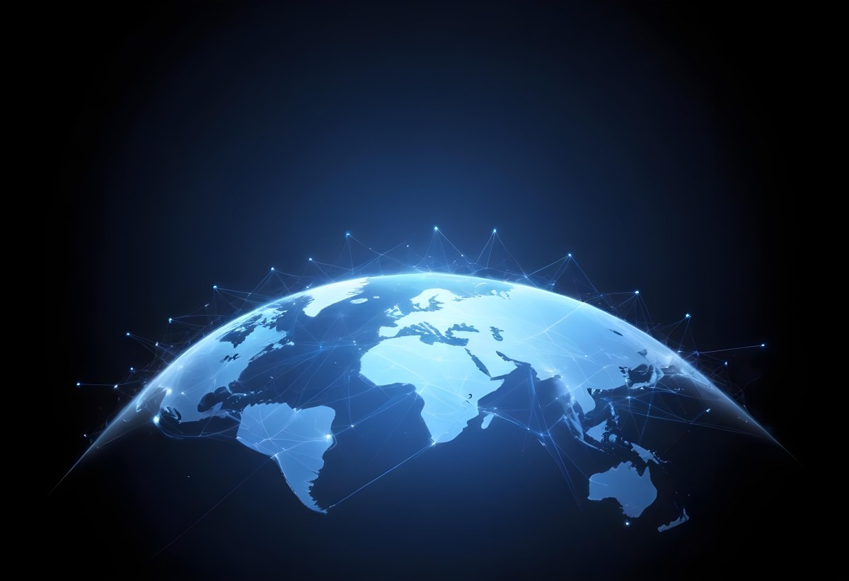 World Map With Interconnected Dots And Lines Representing Global Network Communication And Technology Set Against A Dark Blue Background Modern And Futuristic Design 23 20f8