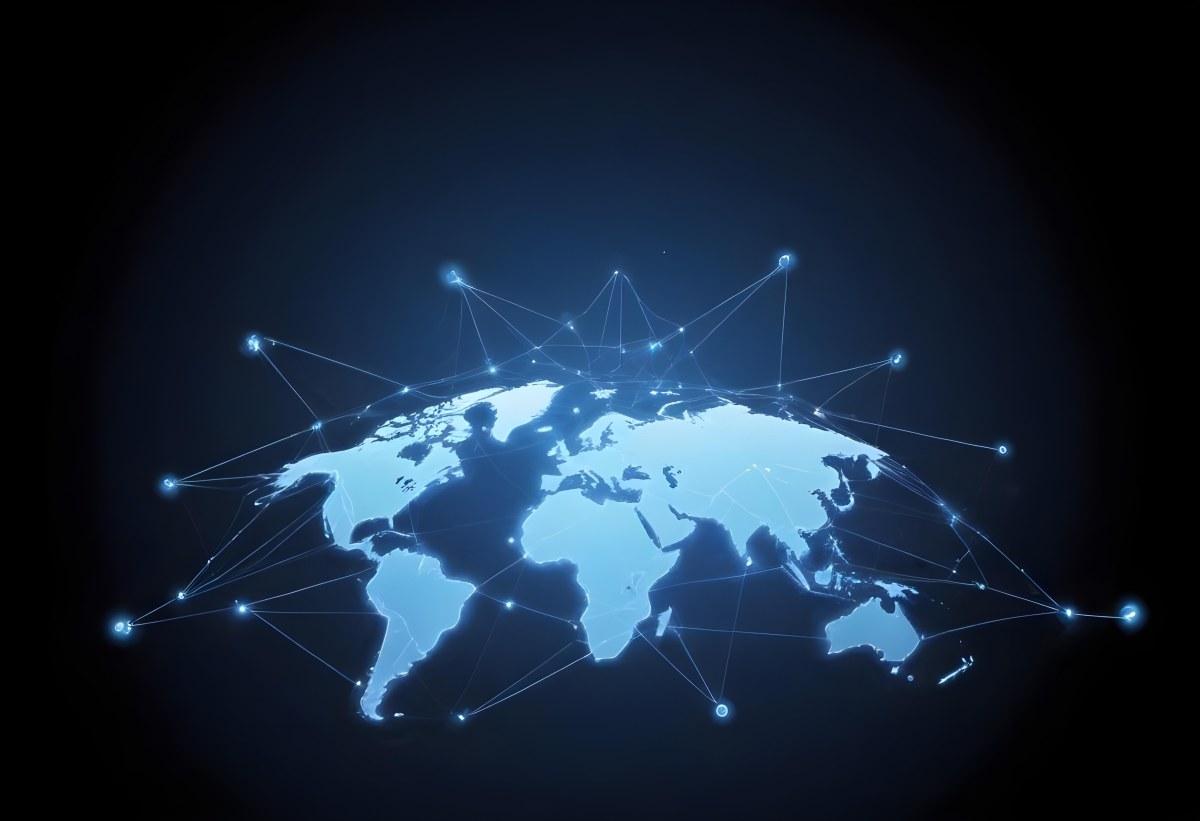 World Map With Interconnected Dots And Lines Representing Global Network Communication And Technology Set Against A Dark Blue Background Modern And Futuristic Design 26 91c1