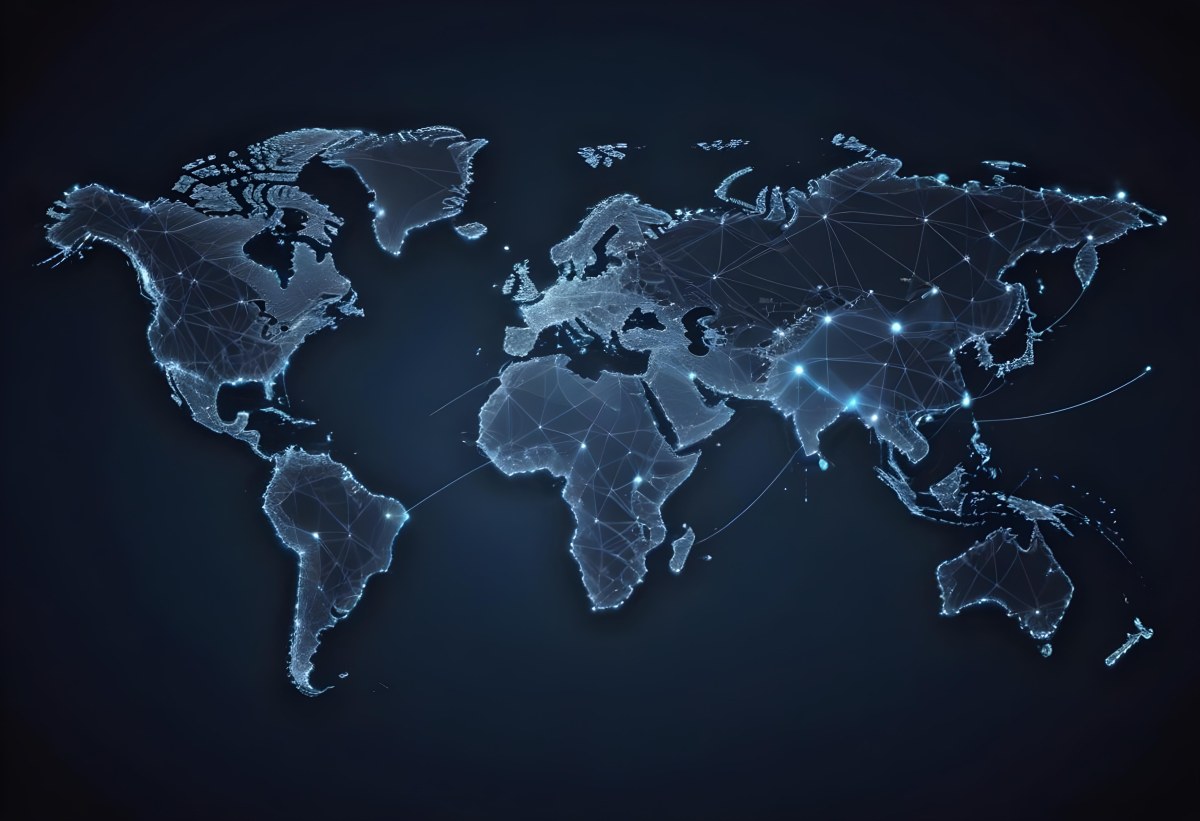 World Map With Interconnected Dots And Lines Representing Global Network Communication And Technology Set Against A Dark Blue Background Modern And Futuristic Design 28 F1d6