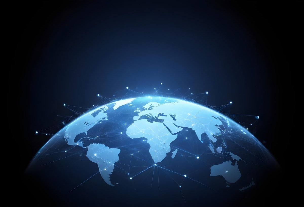 World Map With Interconnected Dots And Lines Representing Global Network Communication And Technology Set Against A Dark Blue Background Modern And Futuristic Design 29 Fa7d