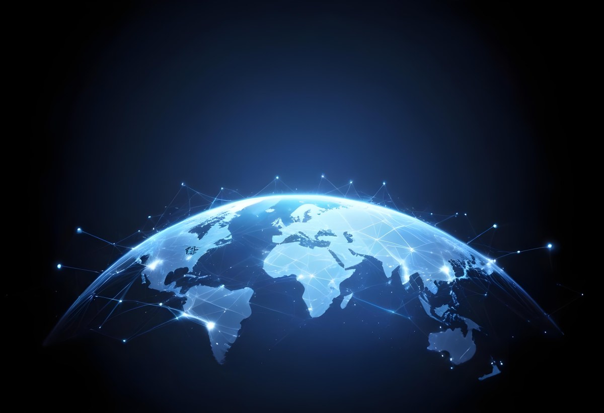 World Map With Interconnected Dots And Lines Representing Global Network Communication And Technology Set Against A Dark Blue Background Modern And Futuristic Design 3 7027