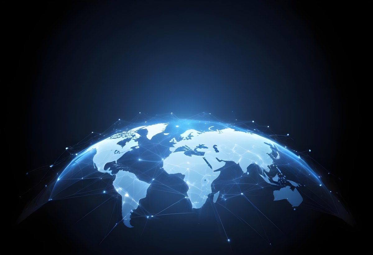 World Map With Interconnected Dots And Lines Representing Global Network Communication And Technology Set Against A Dark Blue Background Modern And Futuristic Design 31 3e1b