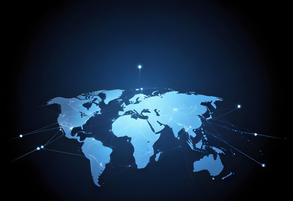 World Map With Interconnected Dots And Lines Representing Global Network Communication And Technology Set Against A Dark Blue Background Modern And Futuristic Design 5 B041