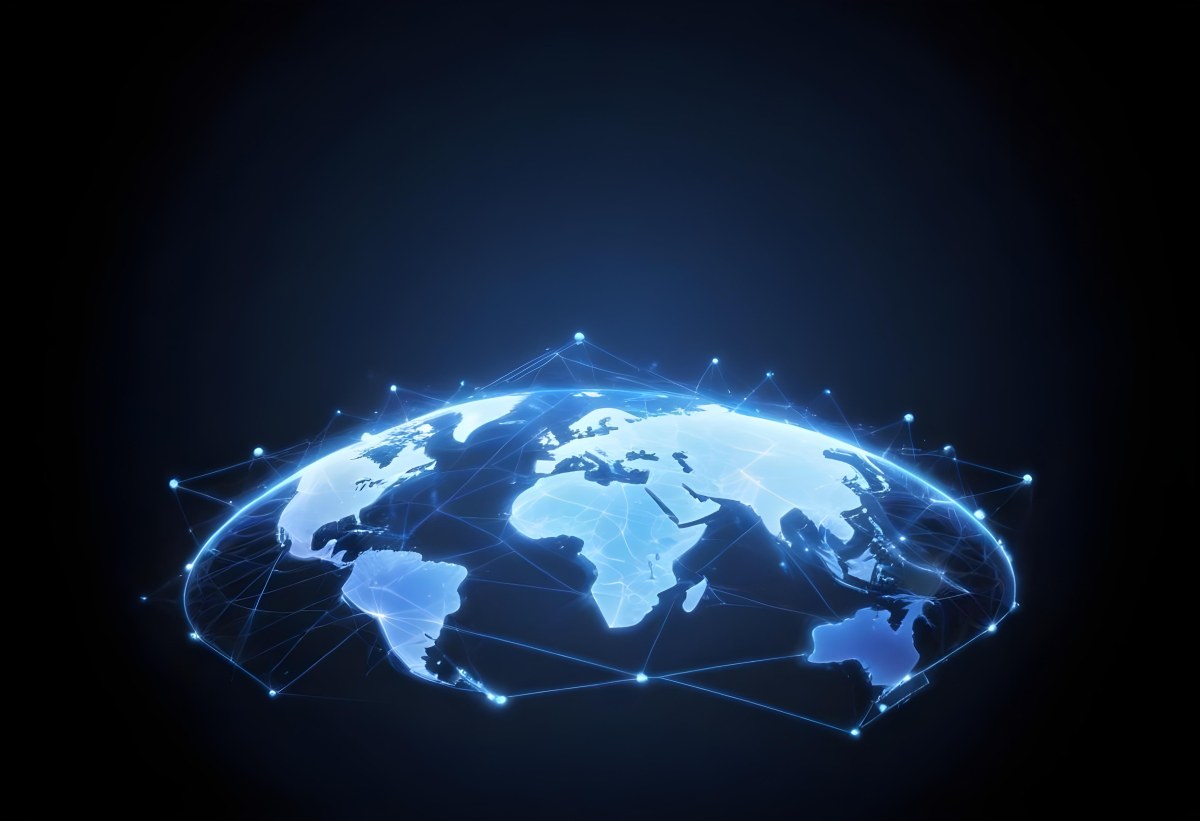 World Map With Interconnected Dots And Lines Representing Global Network Communication And Technology Set Against A Dark Blue Background Modern And Futuristic Design 7 F0f0